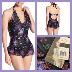 NWT Marilyn Monroe Black Floral Swimsuit